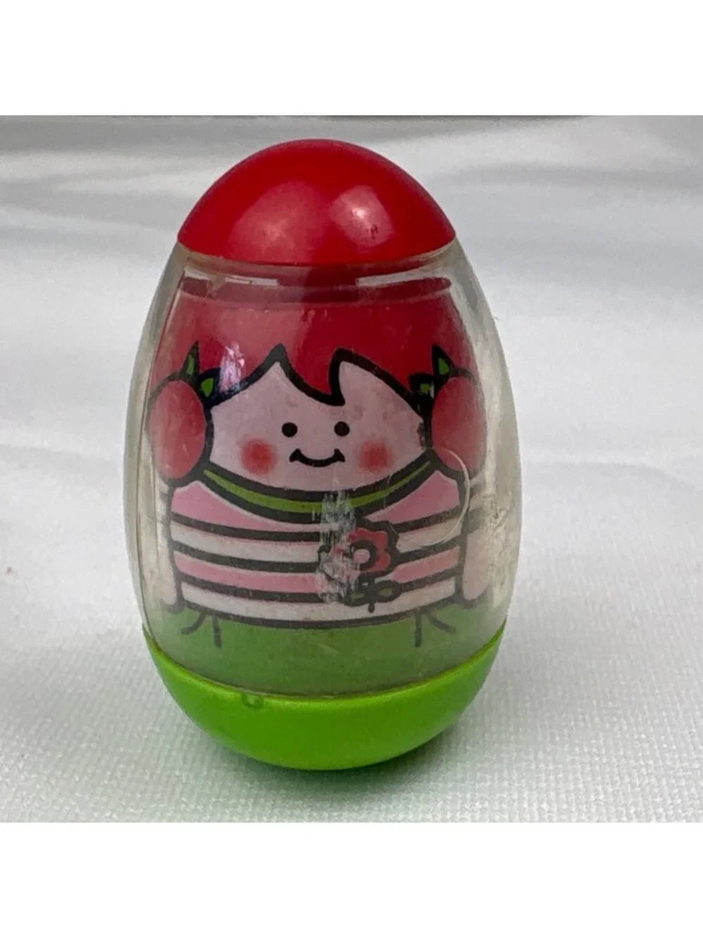 1973 Hasbro Girl Weeble Toy Red Green Colors Adorable Tumbles But Stays Upright
